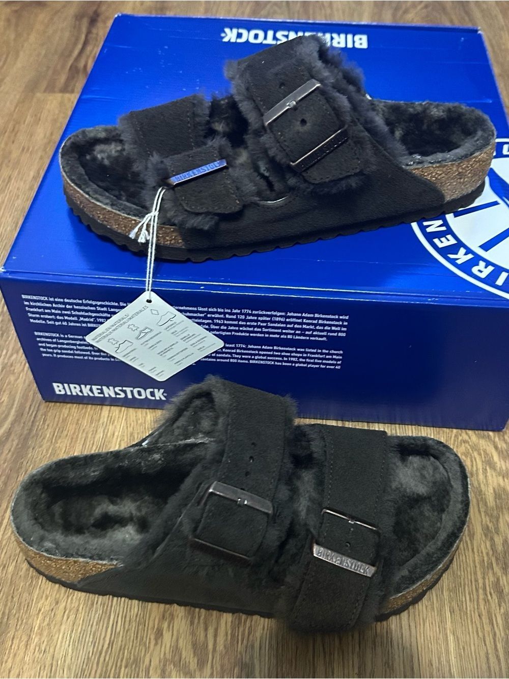 BIRKENSTOCK Arizona brown shearling leather fur sandals shoes women’s eur 38 new - Picture 7 of 7